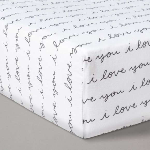 Cloud Island I Love You Crib Sheet White Grey - Picture 1 of 3